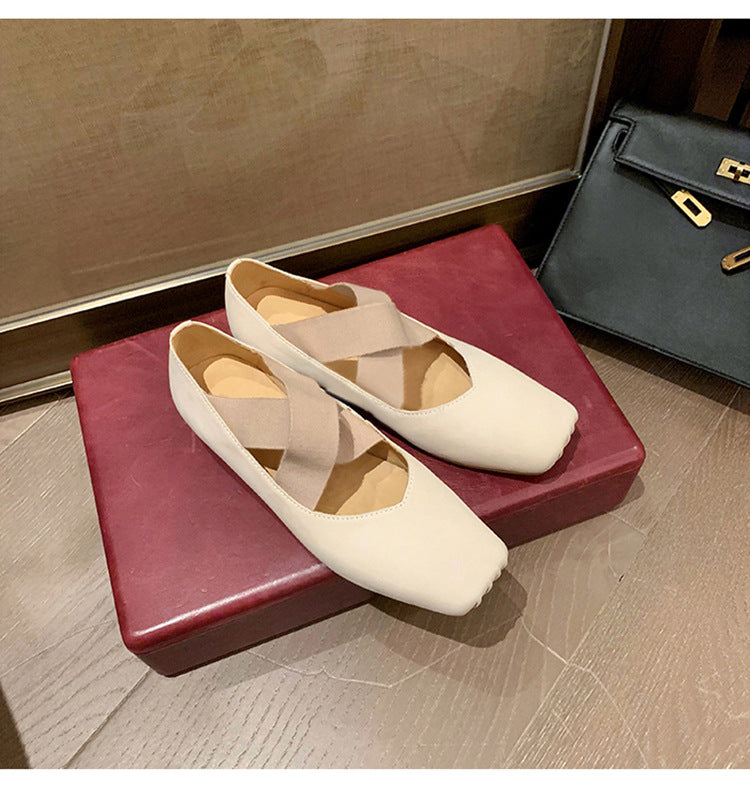 Jane Pumps French Retro Cross Strap Square Toe Women's Shoes