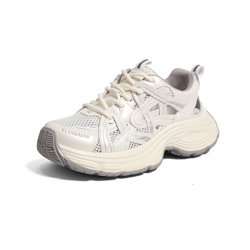 Women's Clunky Thick-soled Summer Mesh Breathable Hollow Thin Lightweight Exercise Running Sneakers