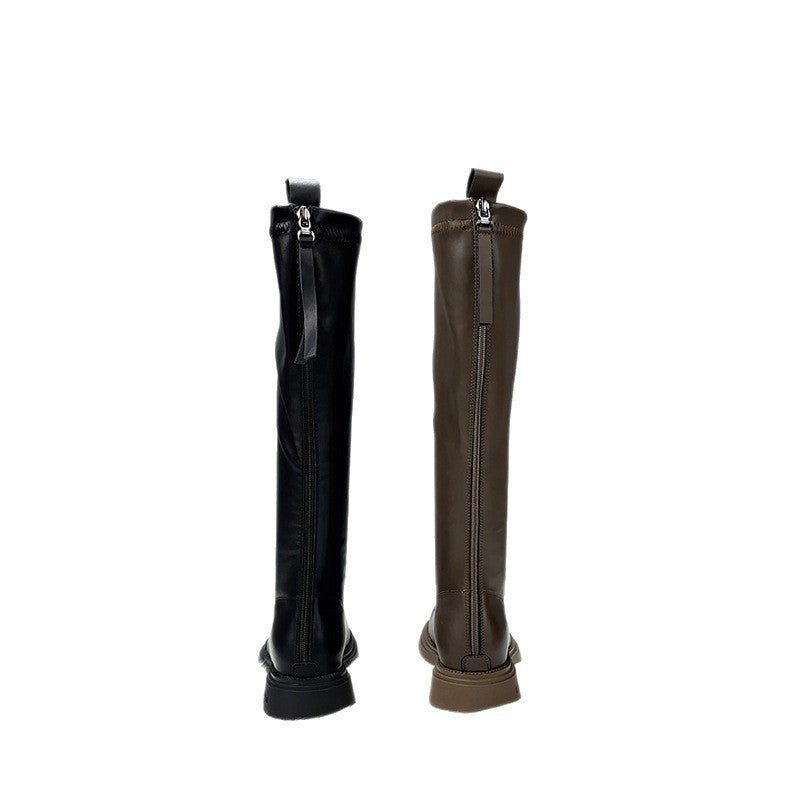Genuine Below The Knee Long Female Slimming Flat Tall Knight Women's Leather Boots