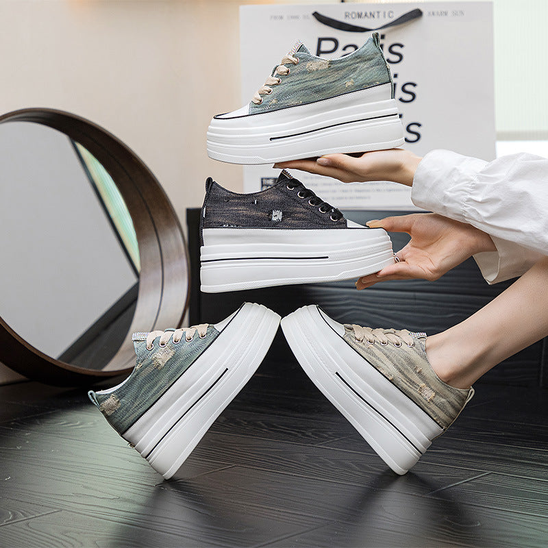 Women's White Autumn Tide Niche Ripped Platform Casual Shoes