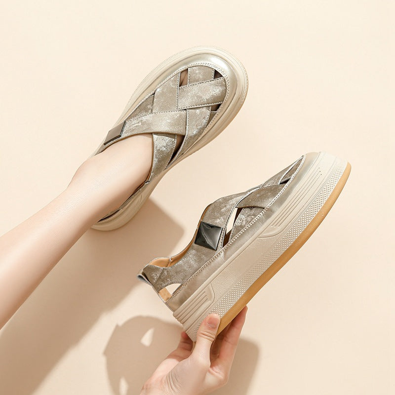 Women's Thick Bottom Breathable Summer Retro Fashion Pumps Height Women's Shoes