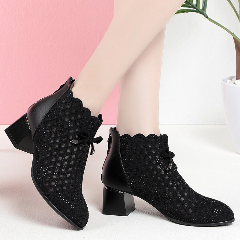 Women's Ankle Genuine Hollowed Toe Box Chunky Sandals