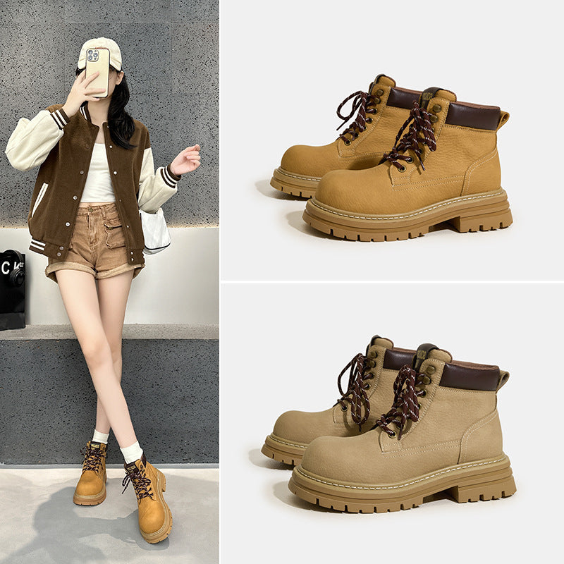 Women's Retro Big Head Platform Martin Outdoor Autumn Women's Leather Boots