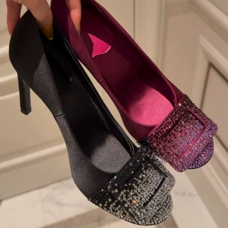 Women's High Stiletto Square Buckle Pointed Toe Pumps Shallow Mouth Heels