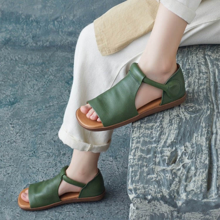 Women's British Style Handmade Velcro Open Toe Men's Shoes