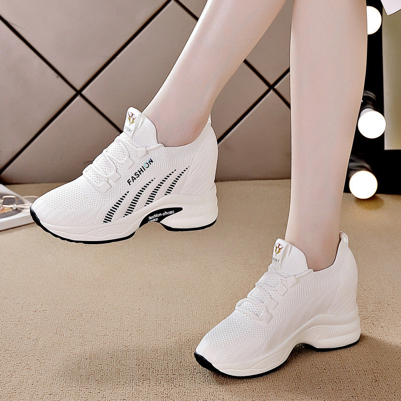 Women's Flying Woven Breathable Autumn Wedge Thick Sneakers