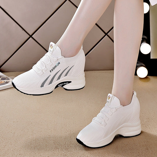 Women's Flying Woven Breathable Autumn Wedge Thick Sneakers