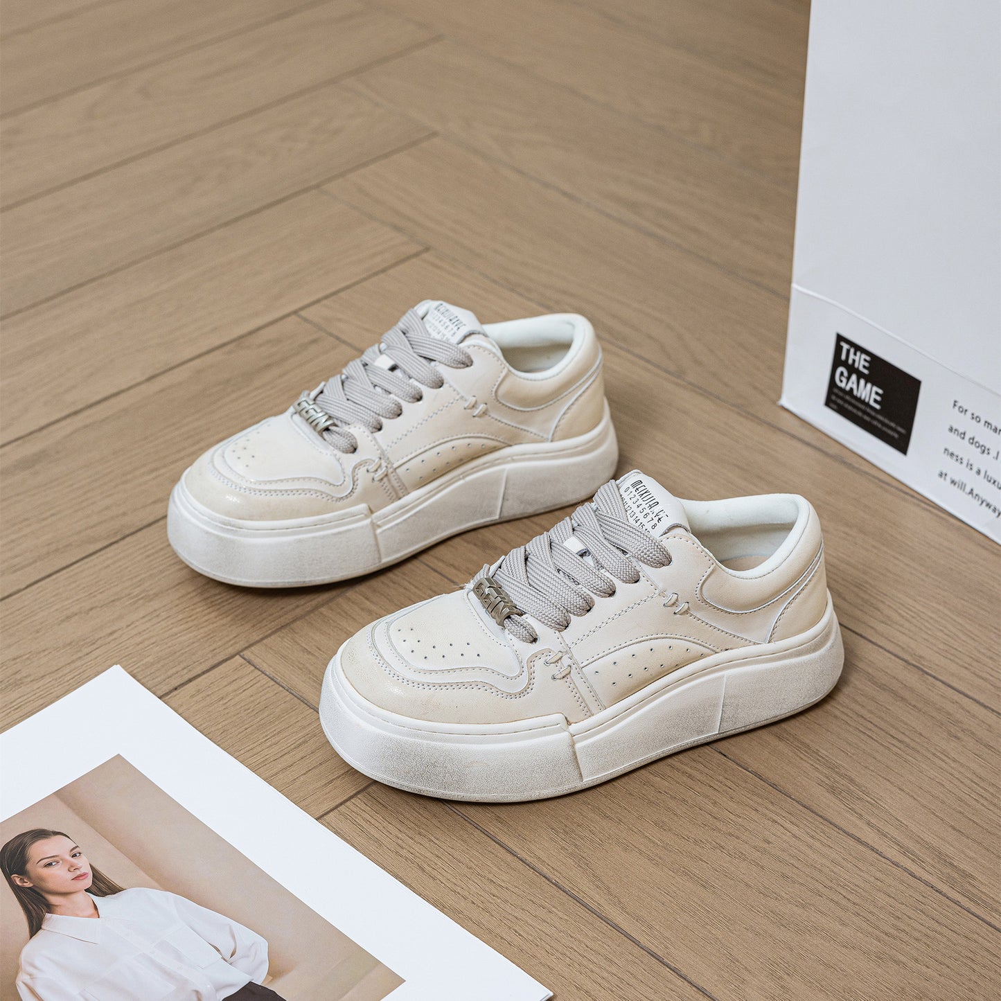 Women's White Thick Bottom Bread Design Sports Sneakers