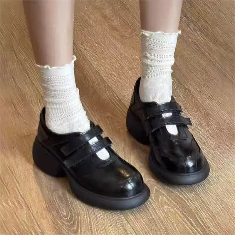 Women's British Style Velcro Niche Thick-soled Small Loafers