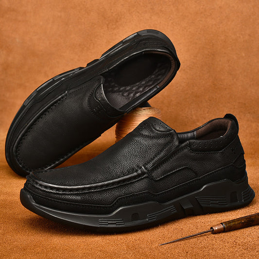 Men's Wide Feet Slip-on Top Layer Cowhide Leather Shoes