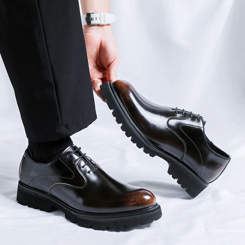 British Style Trendy Formal Wear Business Wedding Thick Sole Height Men's Casual Leather Shoes