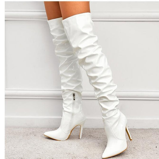 Stretch Autumn Patent Thigh Black Zipper Boots
