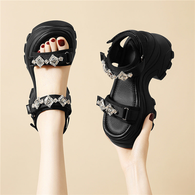 Women's Sports Summer Versatile Rhinestone Velcro Ornament Sandals