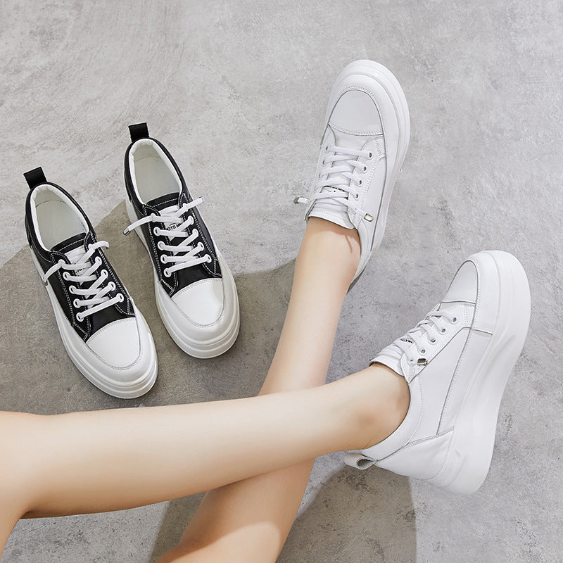 Women's White Muffin Height Increasing Insole Mesh Sneakers