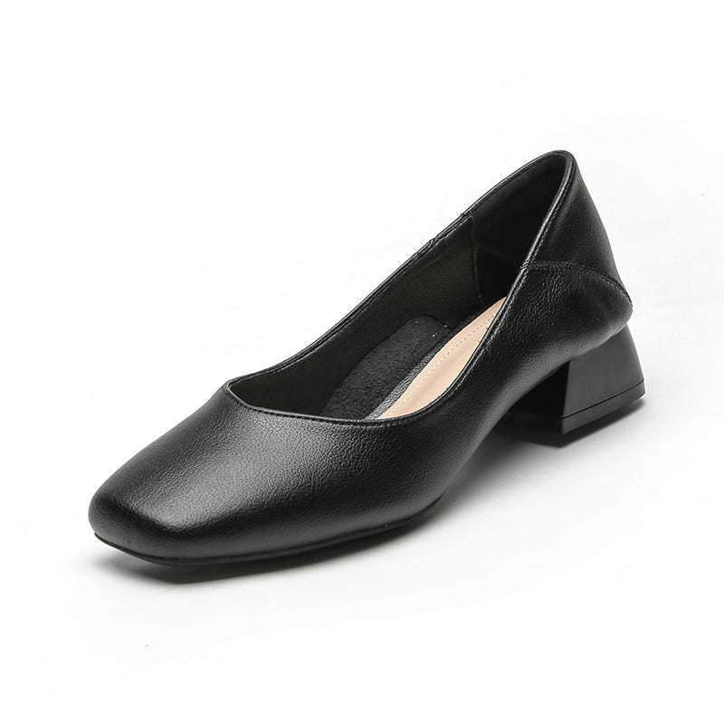 Women's Soft Surface Comfortable Low Retro Square Toe Heels