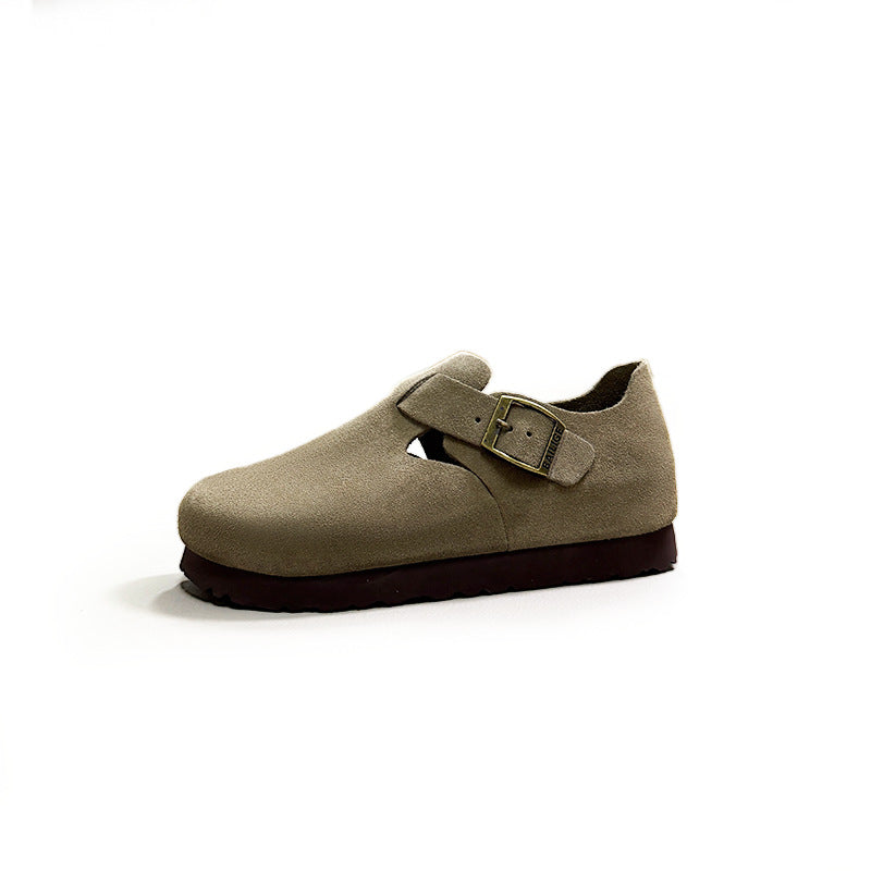 Cowhide Thick Bottom Lovers Vintage Genuine Soft Pine Slip-on Women's Casual Shoes