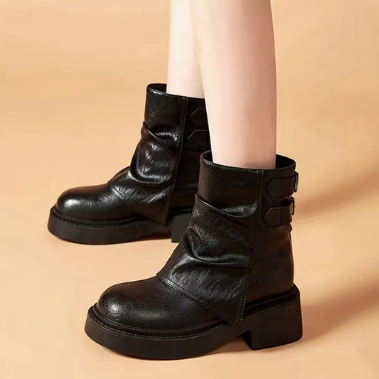 Women's British Style Short Pleated Knight Platform Pantyhose Pile Women's Casual Shoes