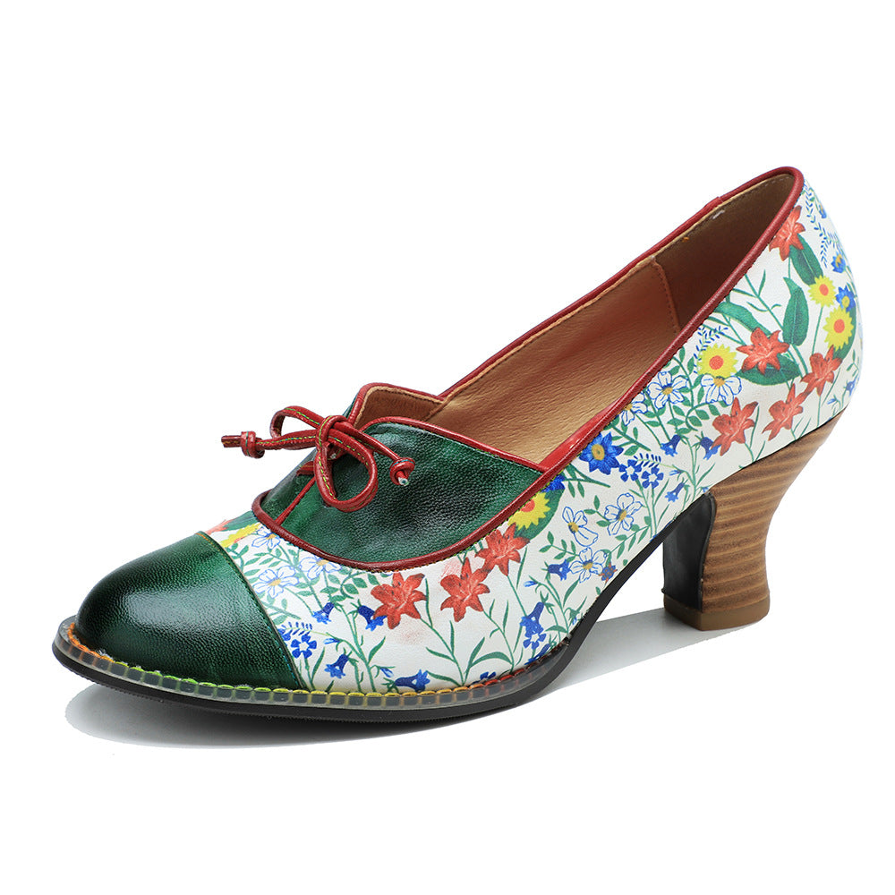 Floral Patchwork Retro Pastoral Style High Heels