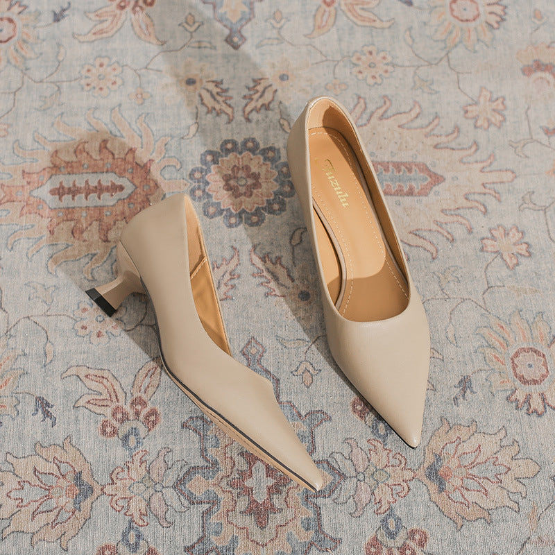Women's Pointed Toe Shallow Mouth Elegant Plain Surface Pumps Professional Kitten Heels
