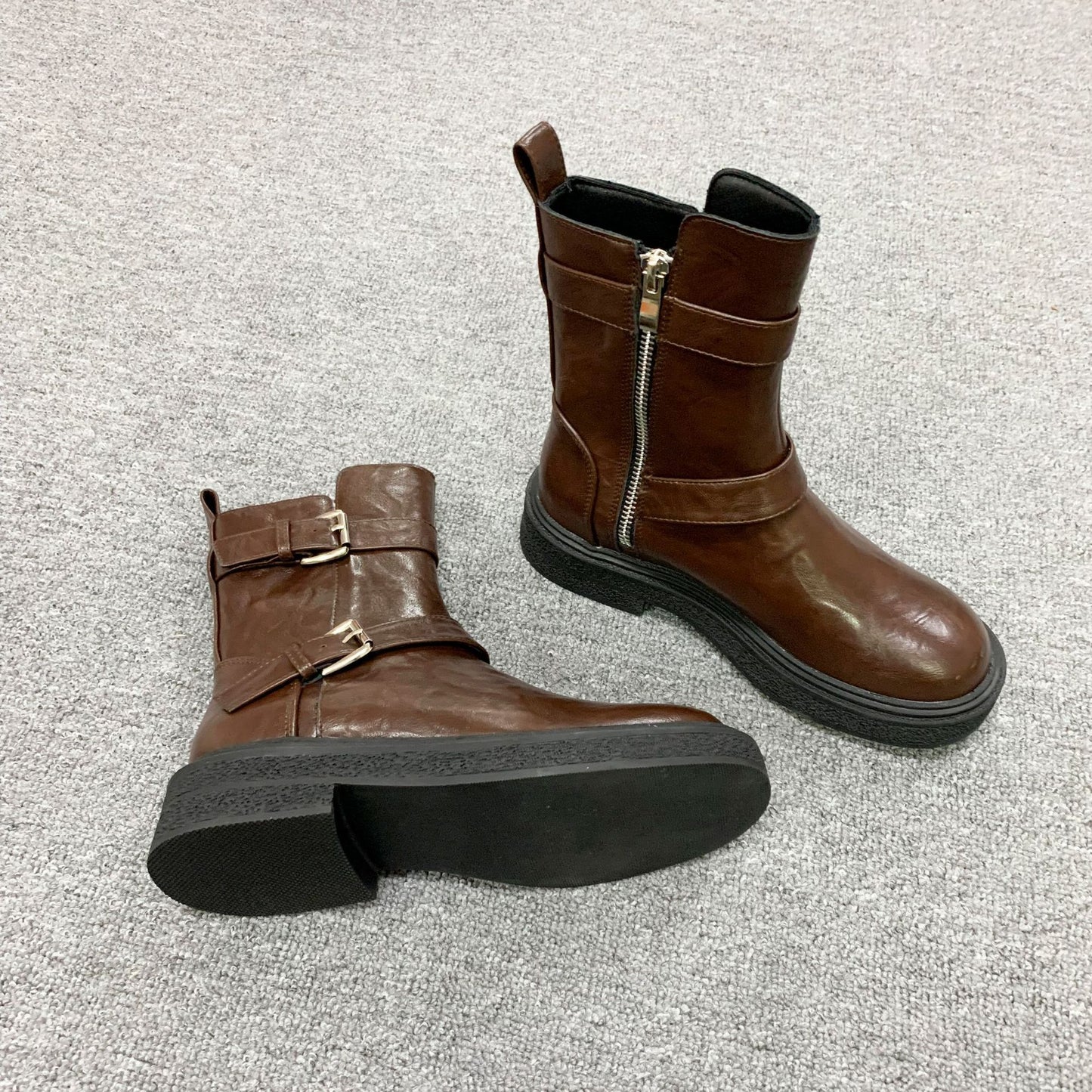 Shrink Horse Ring With Side Zipper Chunky Heels