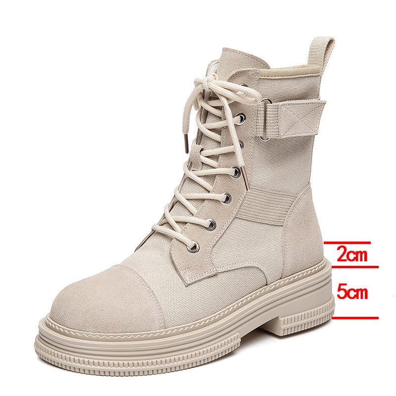 Women's Summer Thin Breathable Lace Up Round Toe Side Women's Leather Boots
