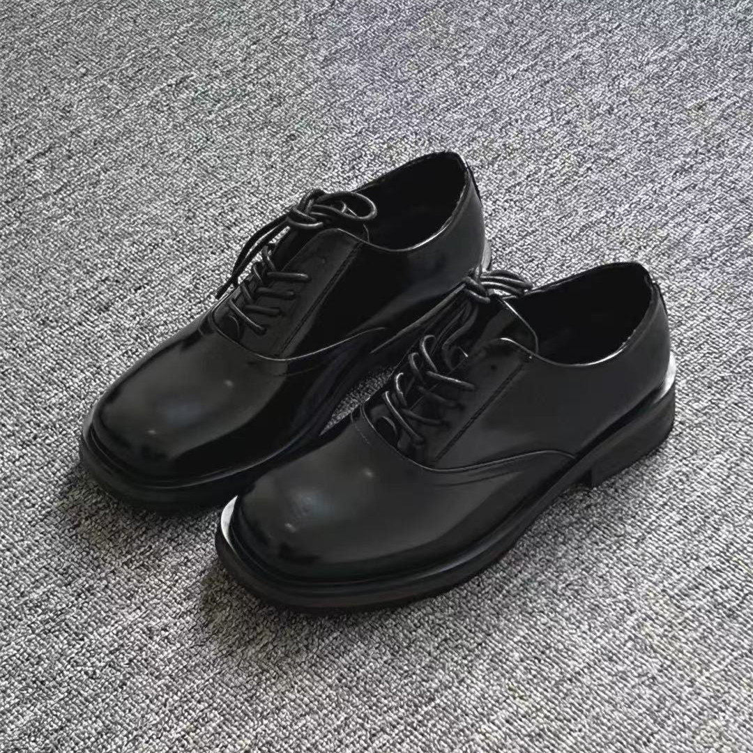 Men's Derby Spring British Platform Height Increasing Patent Polished Black Business Leather Shoes
