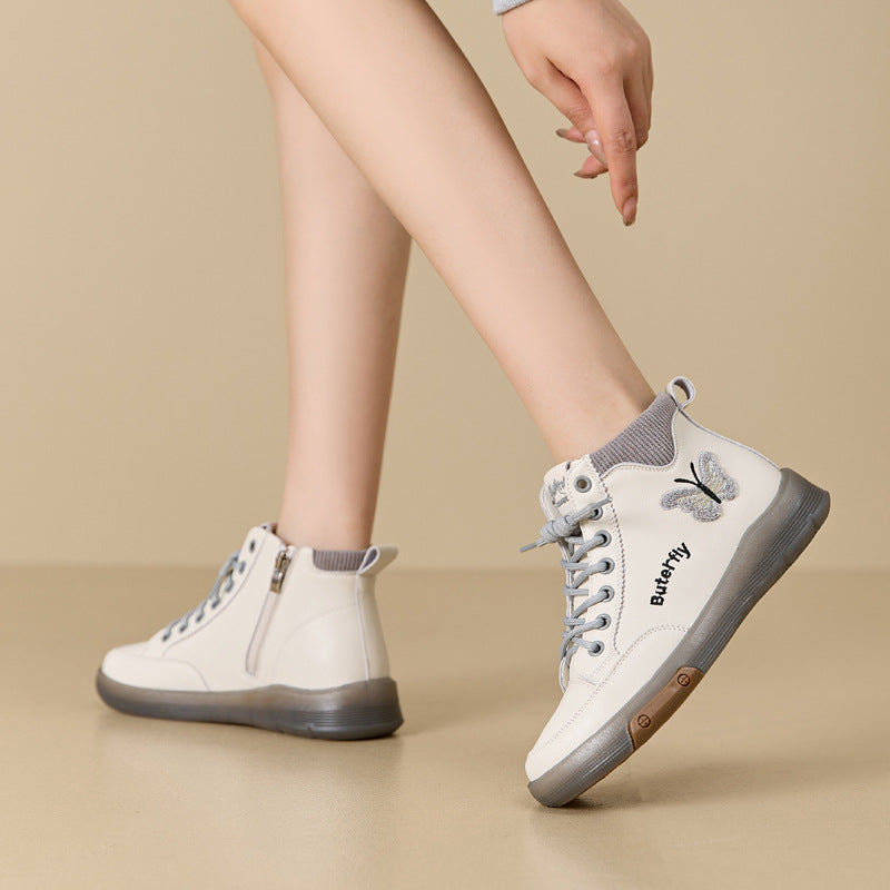 Women's Large Size Martin Short Butterfly White Women's Shoes