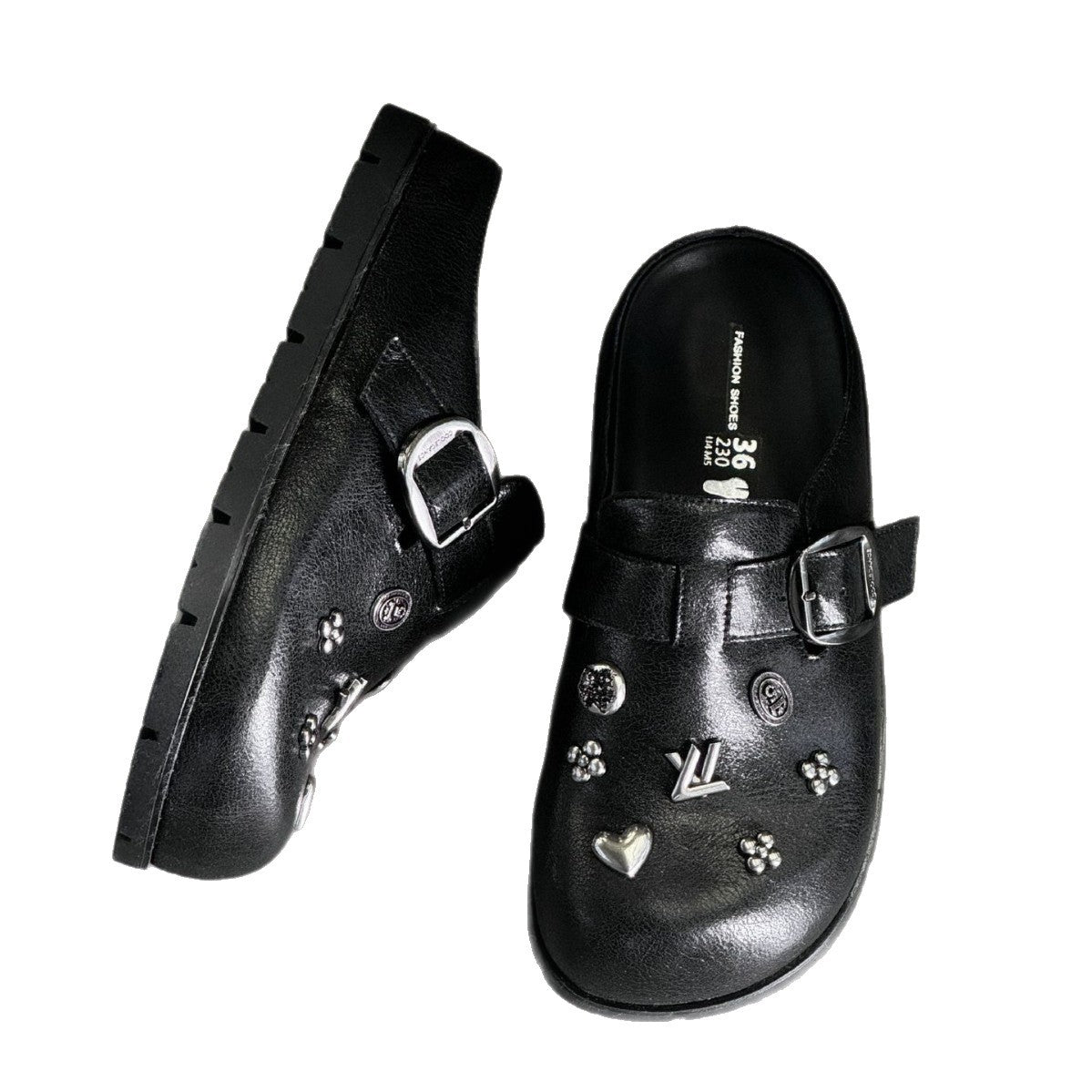Women's Half Toe Cap Belt Buckle Flat Outer Wear Pumps Fashionable Thick-soles Slippers
