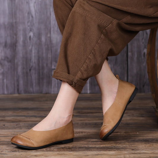 Women's Retro Artistic Genuine Glove Comfortable Slip-on Soft Bottom Surface Casual Shoes