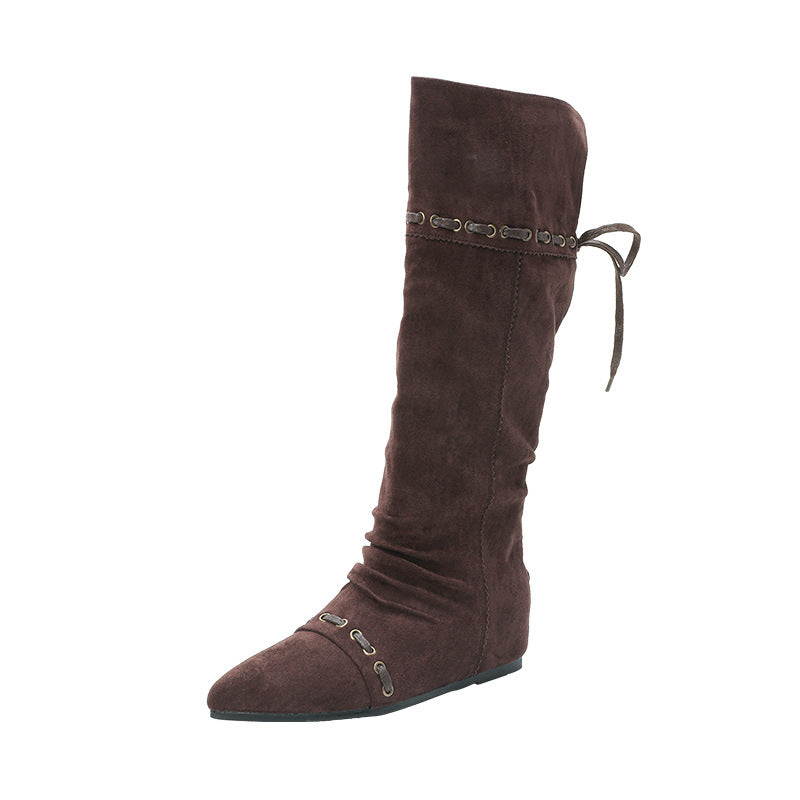 Women's Pile Style Skinny Knight Folding Two-way Women's Leather Boots