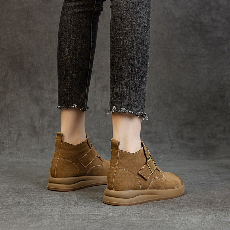 Women's Female Thick Bottom Leisure Artistic High Veet Women's Leather Boots
