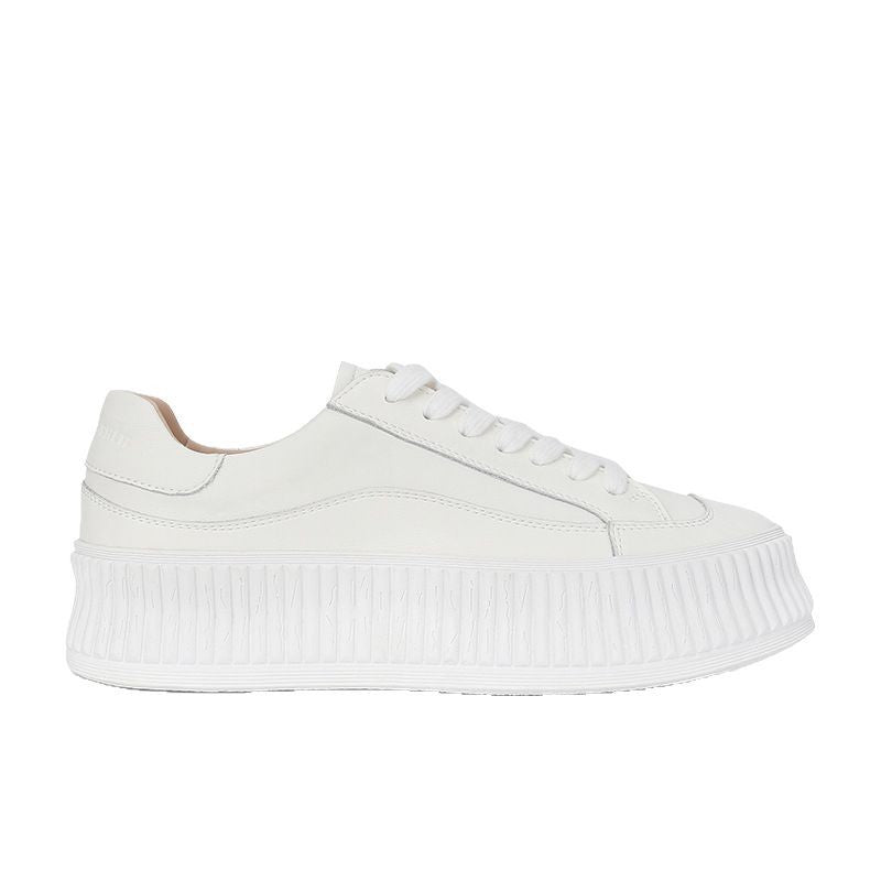 Women's Shape Round Head Thick Bottom Height Increasing Cowhide Leisure Platform Women's Casual Shoes