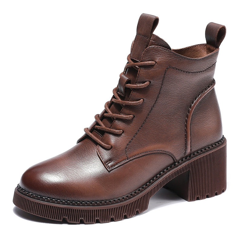 Women's Top Layer Soft Cowhide Martin Thick Boots