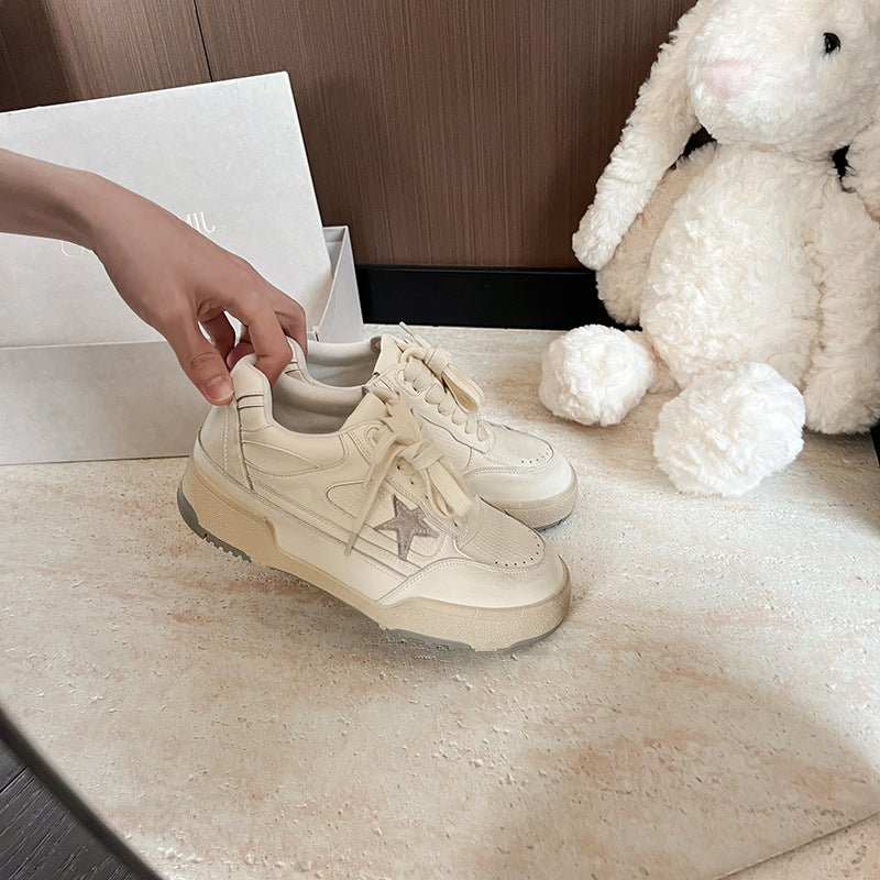 Women's Round Toe Thick Bottom Height Increasing Insole Retro Distressed Sneakers