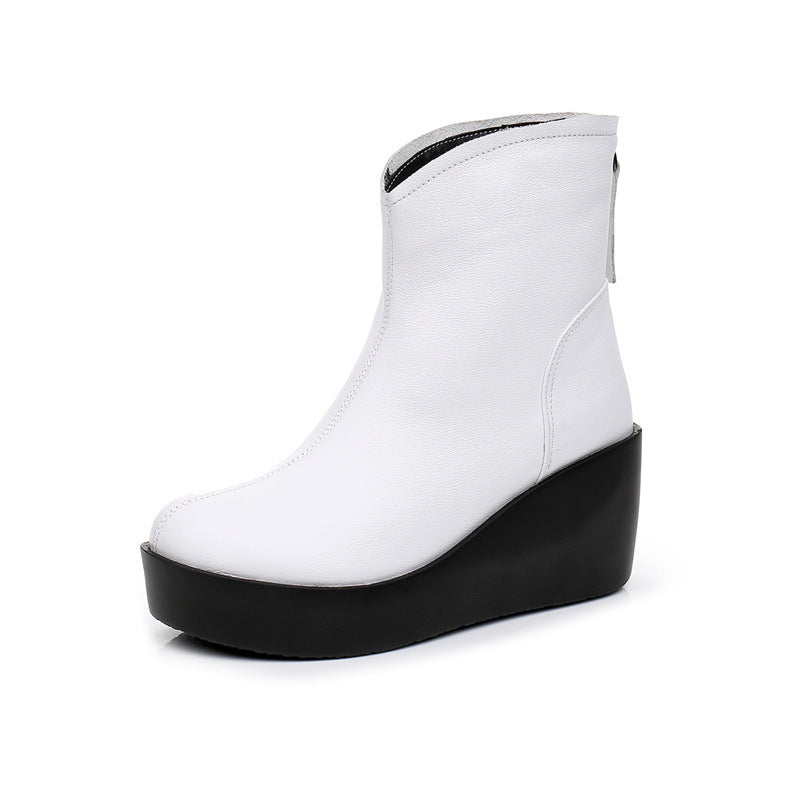 Women's Wedge Short Cowhide Single-layer Platform Plus Women's Shoes