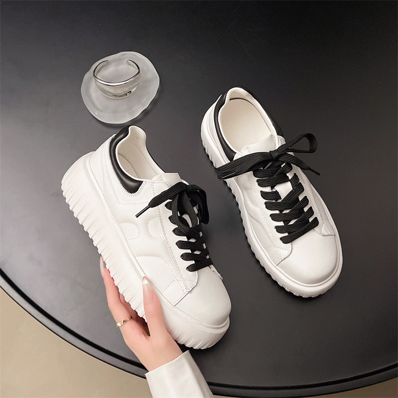 Women's Layer Cowhide Platform White Spring Sports Women's Casual Shoes