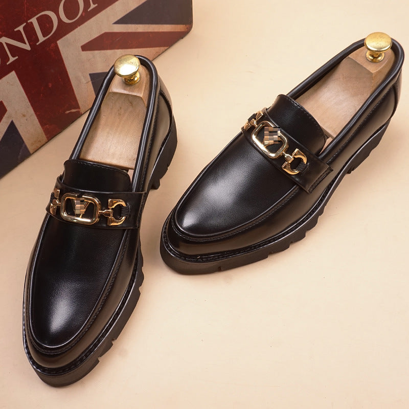 Men's Leisure Slip On Breathable Working Wedding Thick Sole Brogue Height Leather Shoes