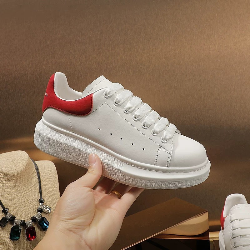Women's Spring Mcqueen White Platform Height Increasing Leather Shoes