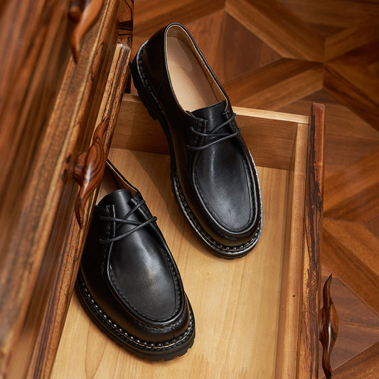 Style Low-cut Genuine Square Toe Laces Leather Shoes