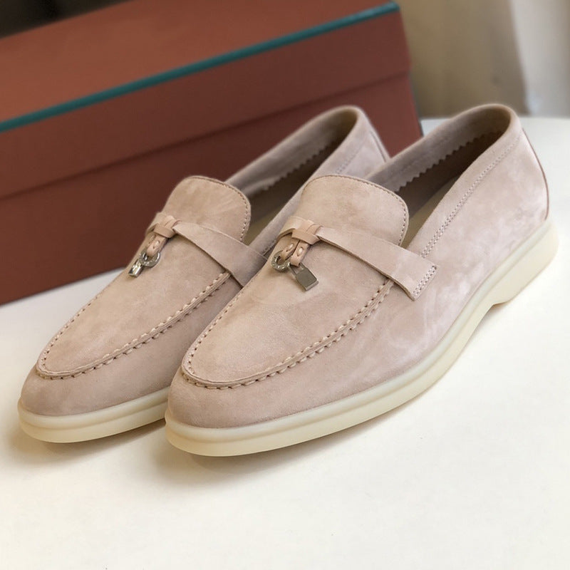 Women's Channel Top Plate Slip-on Pumps Flat Bottom England Style Tassel Loafers