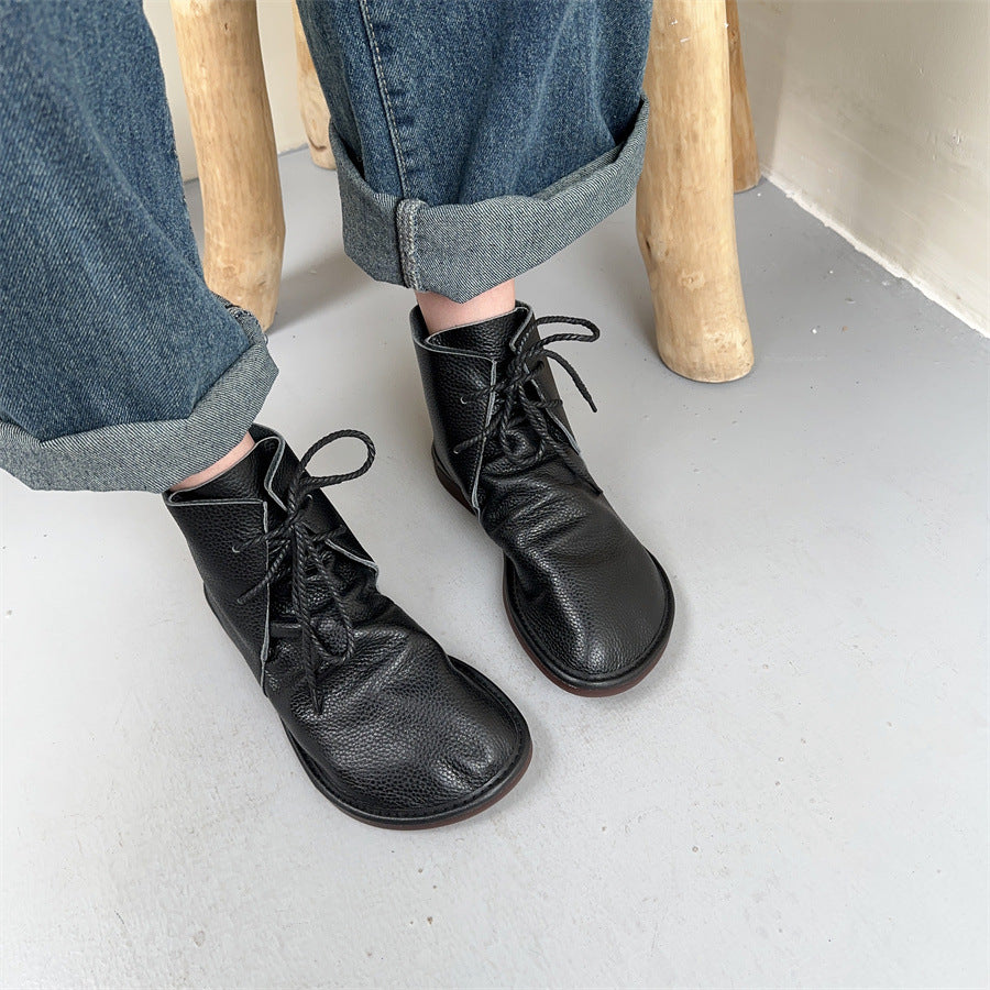 Women's Large Size Martin Outdoor Classic Style Round Toe British Chelsea Women's Leather Boots