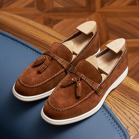 Men's Genuine Suede British Tassel Slip-on With Men's Casual Shoes