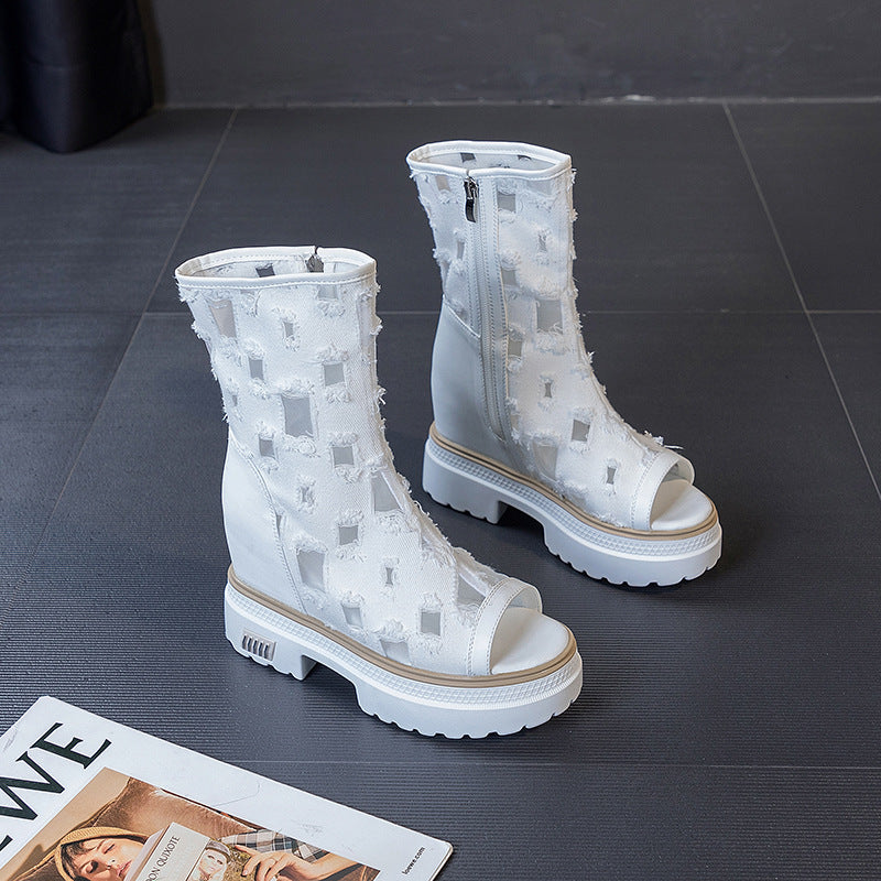 Women's Leisure Ripped Peep Toe Side Zipper Breathable Sandals