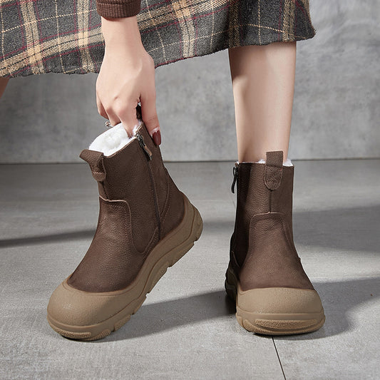 Women's Wool Round Head Thick Bottom High Side Zip Snow Boots