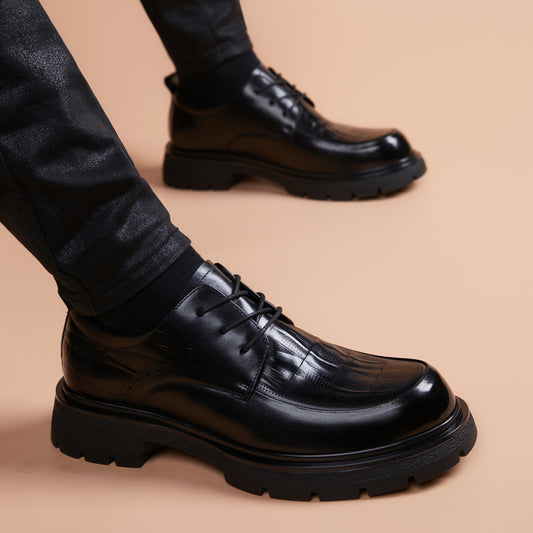 Men's British Thick Bottom Increased Big Head Wide Feet Men's Business Leather Shoes