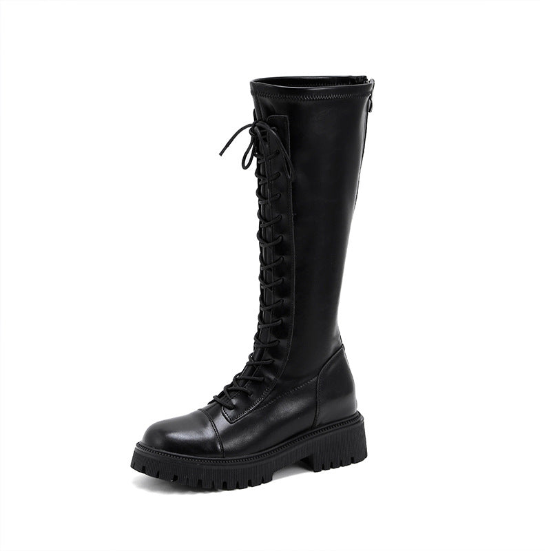 Women's Size Thick Bottom Stylish Height Increasing Women's Leather Boots