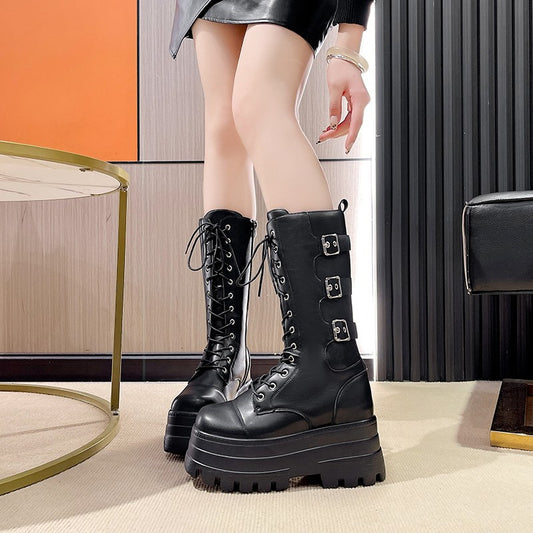 Women's Size Platform Martin Round Head Ankle Small British Style Women's Leather Boots