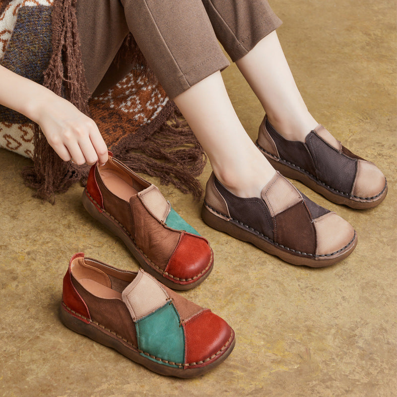 Ethnic Style Vintage Genuine Handmade Soft Bottom Surface Flat Women's Casual Shoes