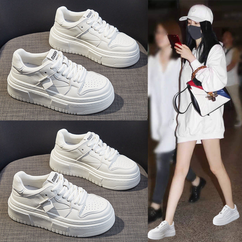 Women's Live Broadcast Cowhide Easy Wear Spring Platform Muffin Sneakers