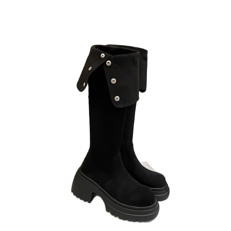 Women's Knee-high Fleece-lined Over The Knee Brown Thick Women's Leather Boots